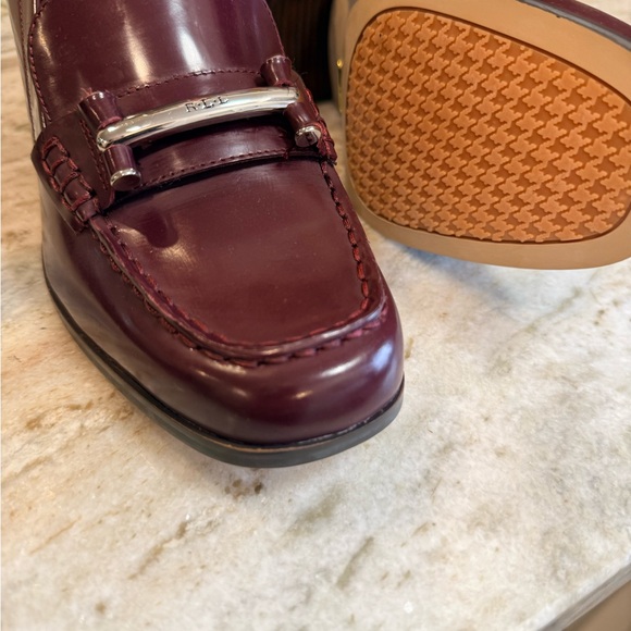 Lauren Ralph Burgundy Leather Heeled Loafers RLL Hardware NWOT women’s size 9B - Picture 7 of 12